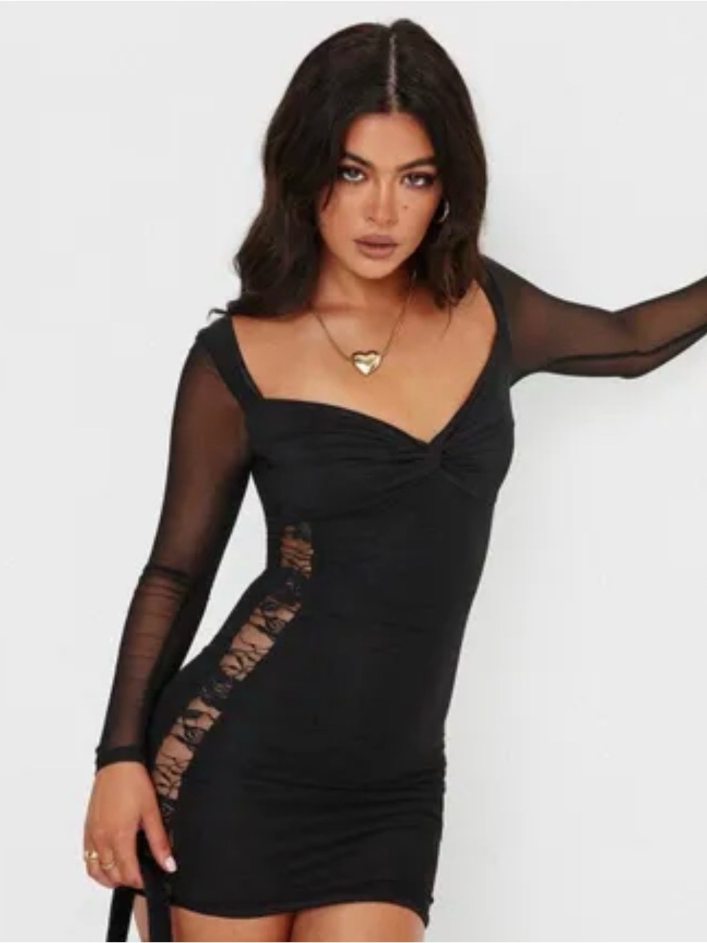 Princess Polly sheer lace black mini dress size 6